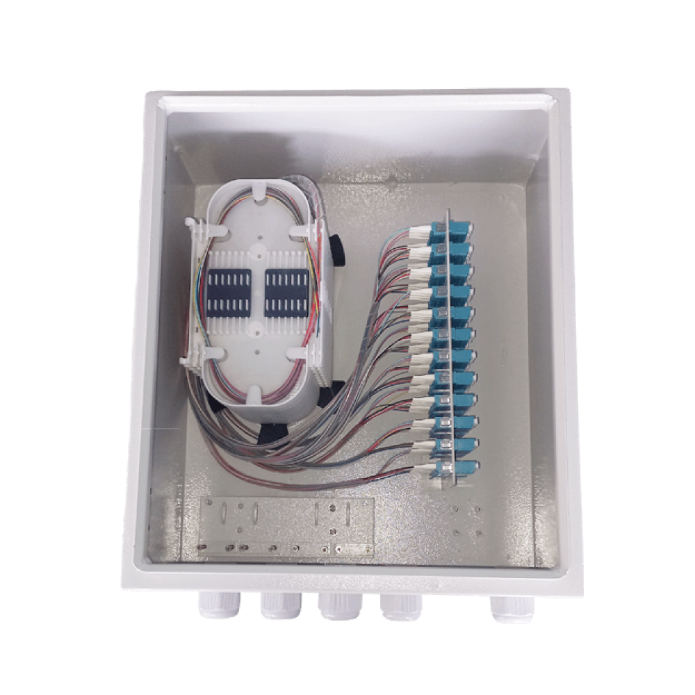 The Fiber Termination Box is composed of mild steel and includes SC-PC adapters and pigtails.