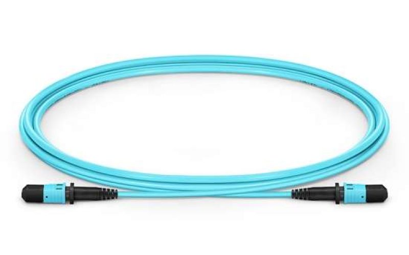 Blue fiber optic MPO cable with MPO connectors on both ends